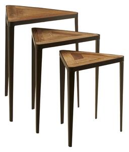 Eltro Wooden Nest Of 3 Tables With Black Metal Frame In Brown