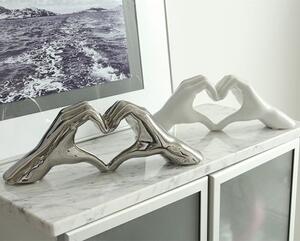 Heart Ceramic Set Of 2 Hand Sculpture In Silver And White