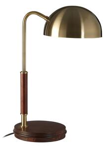 Heko Table Lamp In Antique Brass With Walnut Round Wooden Base