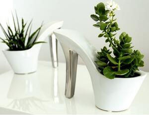 Milano Ceramic Set Of 2 Plateau Vases In White And Silver