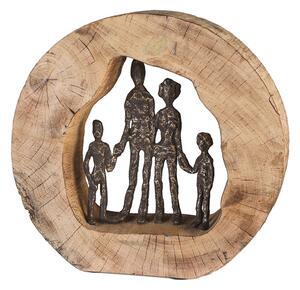 Family Aluminium Sculpture In Graphite With Natural Wooden Frame