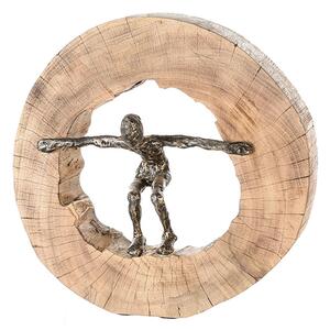 Jumping Aluminium Sculpture In Bronze With Natural Wooden Frame