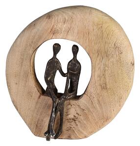 Pair Aluminium Sculpture In Anthracite With Natural Wooden Frame