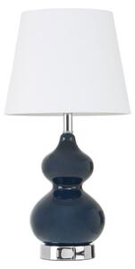 Heido White Fabric Shade Table Lamp With Blue Glass Base