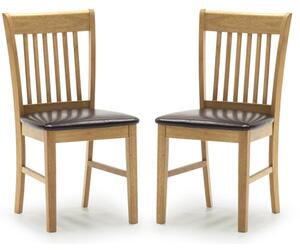 Clemson Natural Wooden Dining Chairs With Leather Seat In Pair