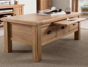 Brex Wooden Coffee Table With 3 Drawers In Natural