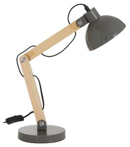 Bowin Grey Metal Table Lamp With Natural Wooden Base