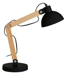 Bowin Black Metal Table Lamp With Natural Wooden Base