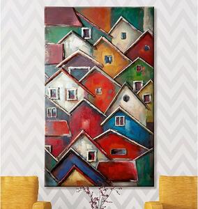 Colorful Village Picture Metal Wall Art In Multicolor