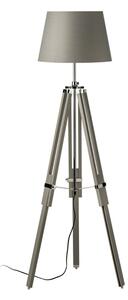 Jaspro Grey Fabric Shade Floor Lamp With Wooden Tripod Base