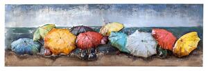 Beach of Parasols Picture Metal Wall Art In Multicolor And Blue