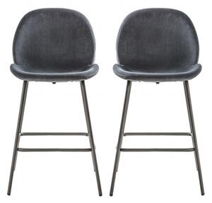 Flanaven Dark Grey Velvet Bar Chairs In A Pair