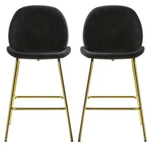 Flanaven Black Velvet Bar Chairs In A Pair