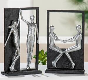 Cheering Poly Set Of 2 Design Sculpture In Antique Silver