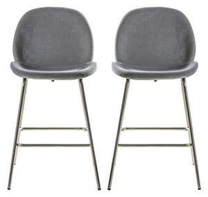 Flanaven Light Grey Velvet Bar Chairs In A Pair