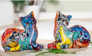 Cat lying Pop Art Poly Set Of 2 Design Sculpture In Multicolor