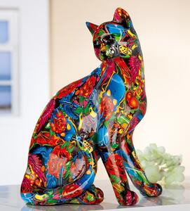 Cat Sitting Pop Art Poly Design Sculpture In Multicolor