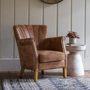 Hickok Leather Armchair With Oak Legs In Brown