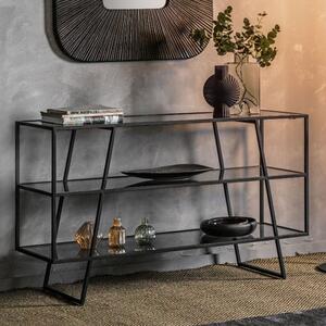 Pomona Glass Top Console Table In Black With Metal Frame