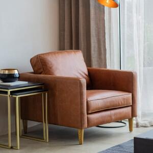 Obento Leather Armchair With Oak Legs In Vintage Brown