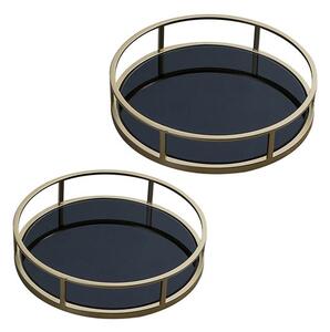 Rail Black Glass Set Of 2 Decorative Plate With Gold Frame