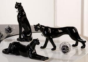 Leo Leopard Porcelain Set Of 3 Design Sculpture In Shiny Black