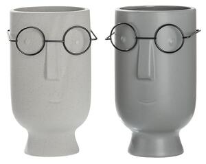 Face Faccia Ceramic Set Of 2 Decorative Vases In Grey