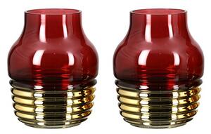 Noble Glass Set Of 2 Small Decorative Vase In Burgundy And Gold