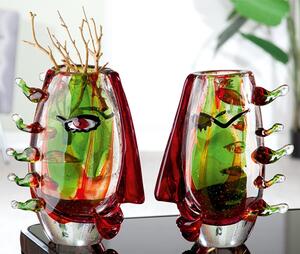 Viso Glass Set Of 2 Decorative Vase In Green And Red