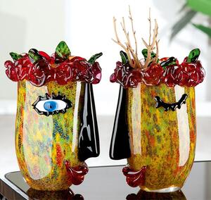 Flora Glass Set Of 2 Decorative Vase In Multicolor