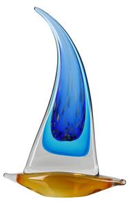 Boat Glass Design Sculpture In Blue And Brown