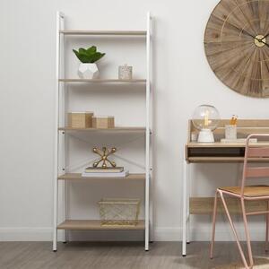 Bradken Natural Wooden 5 Tier Shelving Unit With White Frame