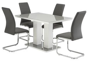 Aarina Grey Gloss Dining Table With 4 Sako Grey Chairs