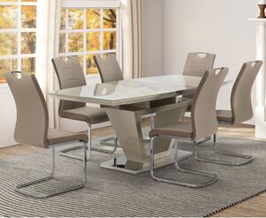 Aspin Latte Glass Extending Dining Table With 6 Chairs