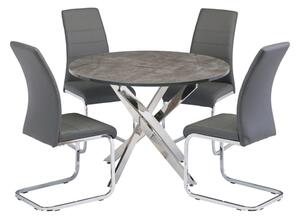 Paroz Round Grey Glass Dining Table With 4 Sako Grey Chairs