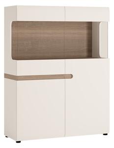 Cheya Wide Display Cabinet In White Gloss And Truffle Oak