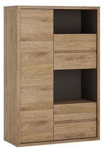 Sholka Wooden 1 Door 4 Drawers Display Cabinet In Oak