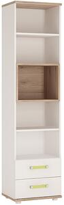 Kaas Wooden Bookcase In White High Gloss And Oak With 2 Drawers