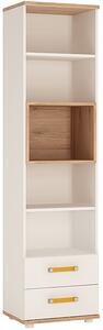 Kepo Wooden Bookcase In White High Gloss And Oak With 2 Drawers