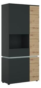 Levy LED Tall 4 Doors Left Handed Display Cabinet In Oak Grey