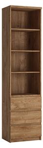 Felton Tall Narrow 3 Shelves 3 Drawers Bookcase In Oak