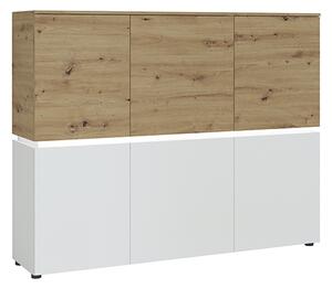 Levy LED Wooden 6 Doors Storage Cabinet In Oak And White