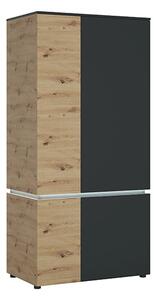 Levy LED Wooden 4 Doors Wardrobe In Oak And Grey