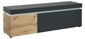 Levy LED Wooden 1 Door 2 Drawers Wide TV Stand In Oak And Grey