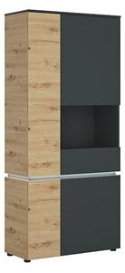 Levy LED Tall 4 Doors Right Handed Display Cabinet In Oak Grey