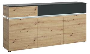 Levy LED Wooden 3 Doors 2 Drawers Sideboard In Oak And Grey