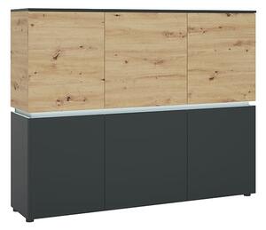 Levy LED Wooden 6 Doors Storage Cabinet In Oak And Grey