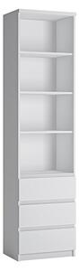 Felton Tall Narrow 3 Shelves 3 Drawers Bookcase In White