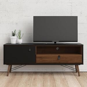 Rynok Wooden TV Stand In Matt Black Walnut With 1 Door 1 Drawer