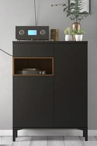 Romtree Wooden 2 Doors 1 Drawer Highboard In Black And Walnut